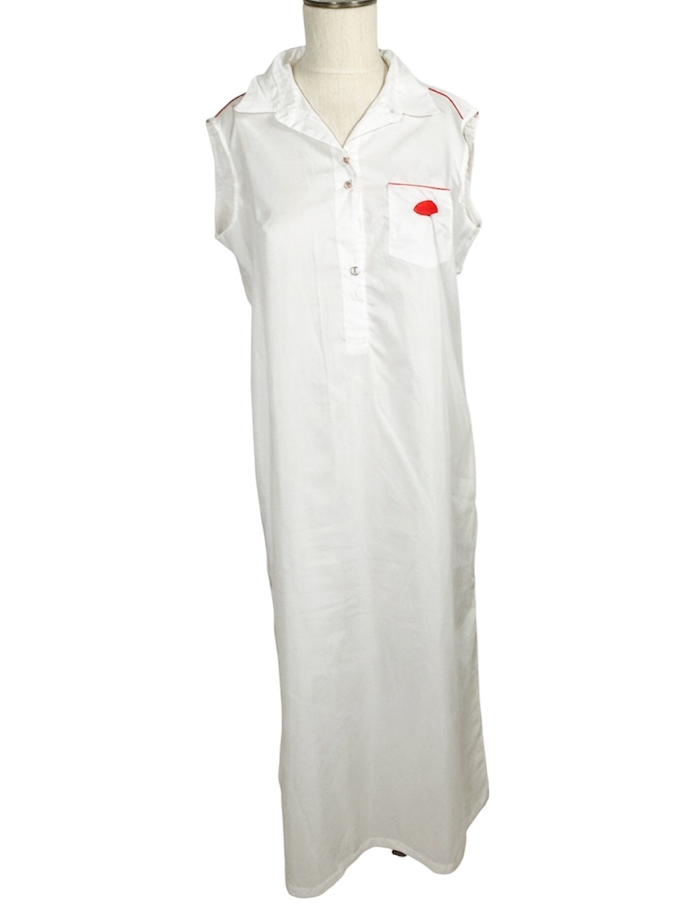 Vintage SAKS FIFTH AVENUE Floor Length Maxi White Embroidered Shirt Dress Sz M